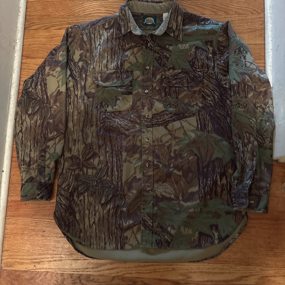 Vintage Cabelas Shirt Mens XL Brown Realtree Wood Bark Camouflage